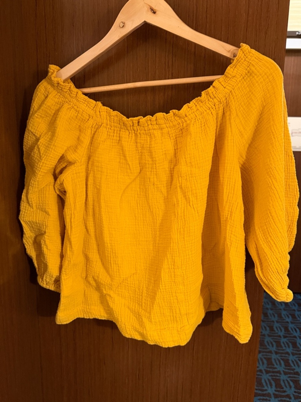 Cato Mustard Off-Shoulder Crinkle Blouse